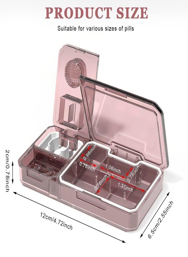Fennec Mart Pill Box 3 in 1 Pill Divider Tablet Divider Pill Cutter Pill Cutter Pill Crusher Tablet Box for On the Go (Pink) - Image 2